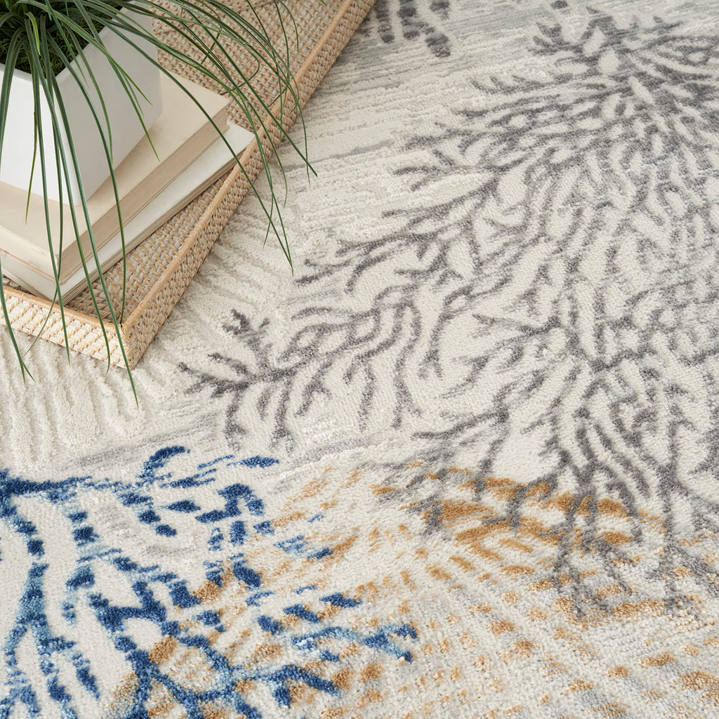 Nourison Home Pompeii Ivory Grey Blue 4' x 6' Area Rug - Easy Clean, Non Shedding, Bed Room, Living Room, Dining Room, Kitchen (4' x 6')
