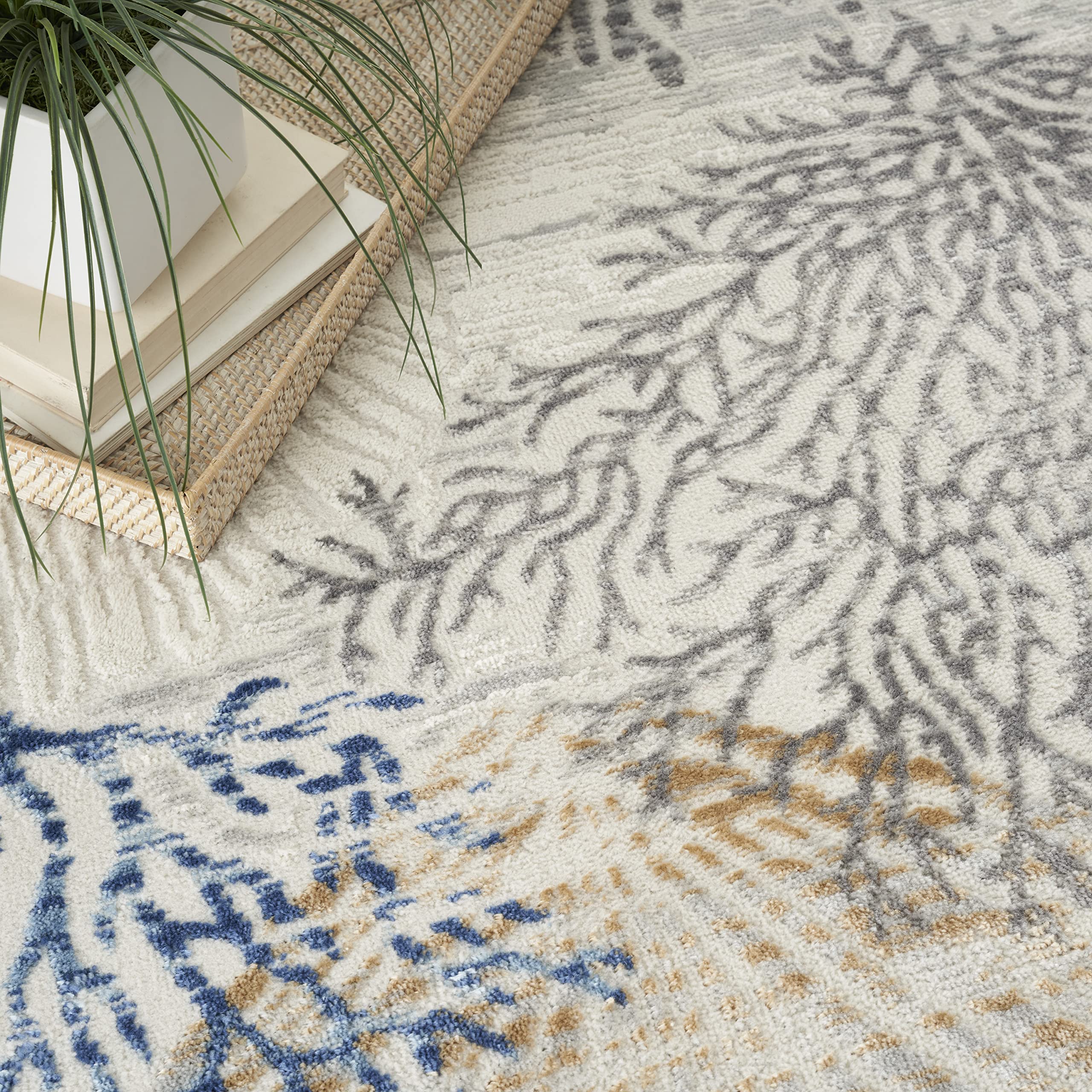 Nourison Home Pompeii Ivory Grey Blue 4' x 6' Area Rug - Easy Clean, Non Shedding, Bed Room, Living Room, Dining Room, Kitchen (4' x 6')