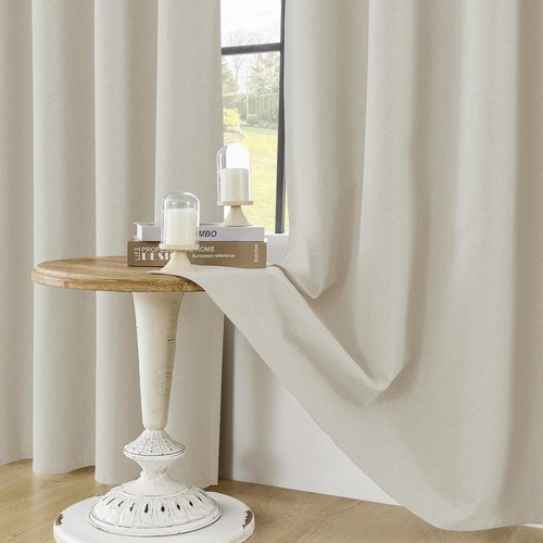 ChrisDowa 100% Blackout Curtains - Birch Solid Thermal Insulated Drapes | 45" Long, 2 Panels for Bedroom & Living Room