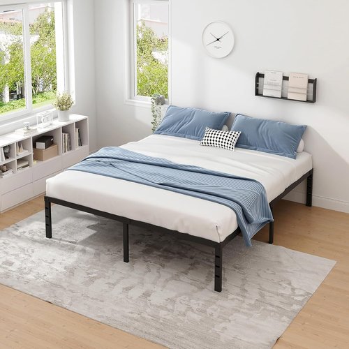 Jetonix Metal Bed Frame - Queen Size with Storage Space | Heavy Duty, Easy Assembly, Black, 16 Inch