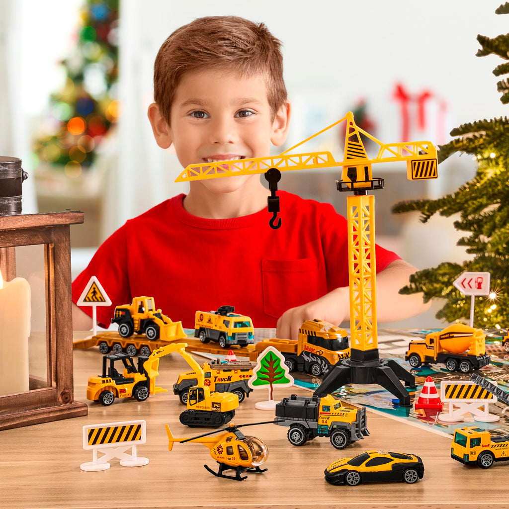 JOYIN 2025 Christmas Advent Calendar Engineering Vehicle, 24 Days Christmas Countdown Alloy Construction Engineering Vehicle for Kids, Vehicles City Construction Cars, Xmas Party Favors Supplies