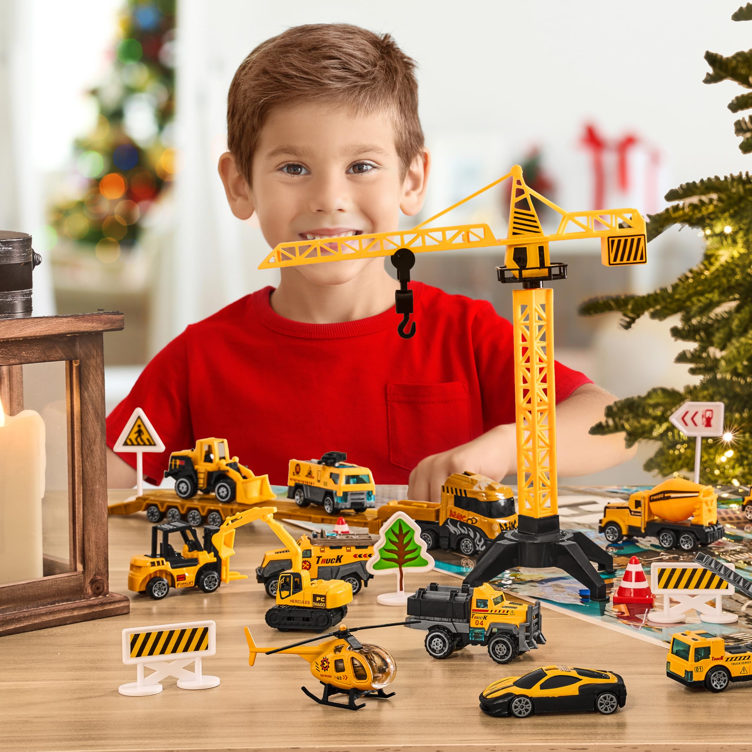 JOYIN 2025 Christmas Advent Calendar Engineering Vehicle, 24 Days Christmas Countdown Alloy Construction Engineering Vehicle for Kids, Vehicles City Construction Cars, Xmas Party Favors Supplies