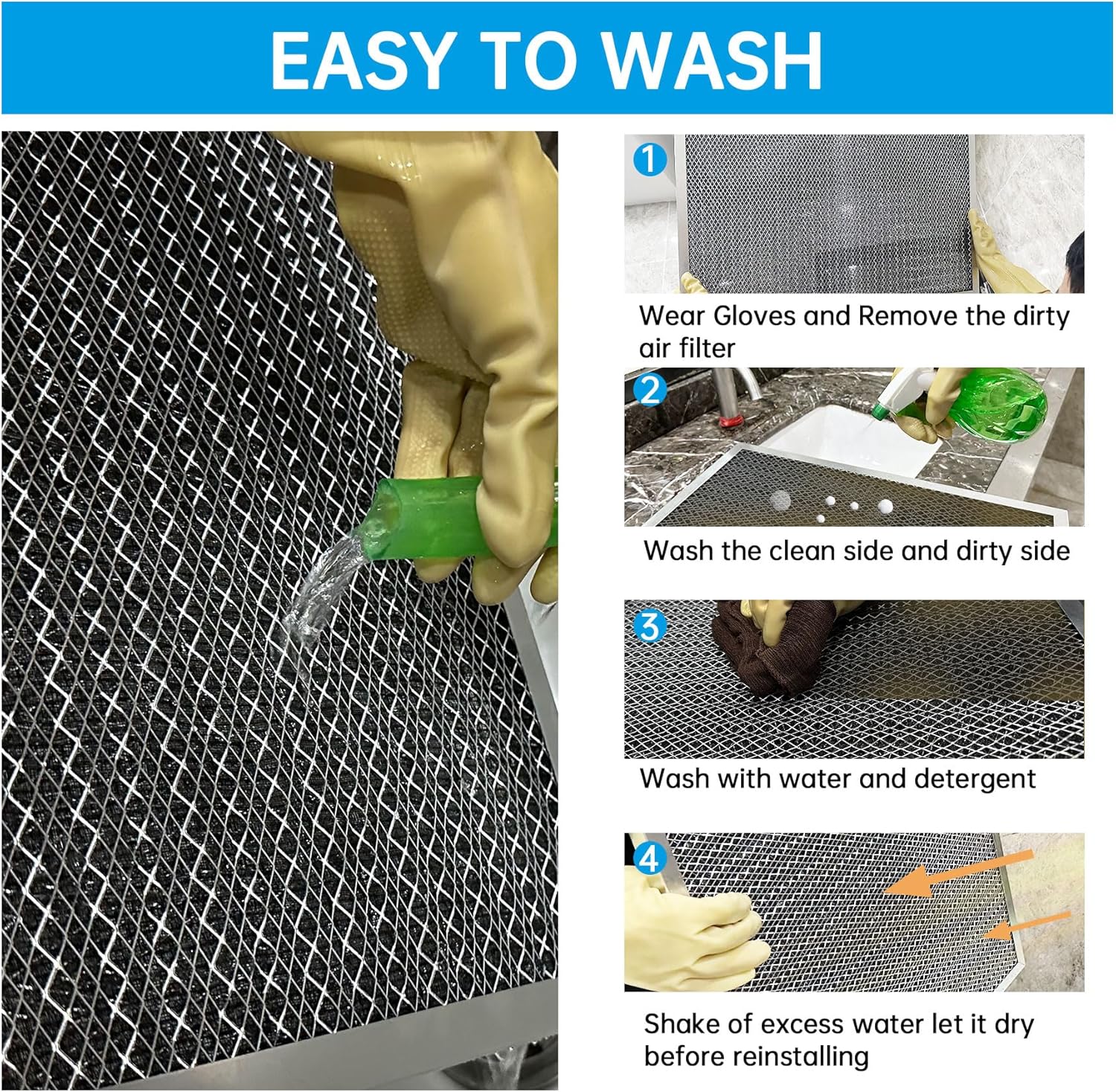 UBeesize Reusable Air Filter - Washable MERV 8 Electrostatic Design - 19.75x19.75x0.82 Inch for HVAC Systems