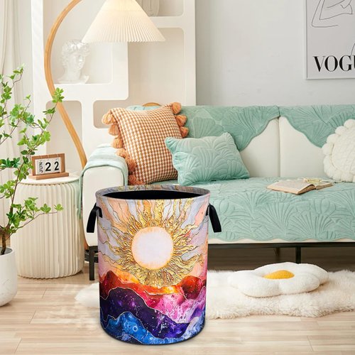 Sun Ocean Wave Laundry Basket Abstract Art Oxford Cloth Laundry Hamper Funny With Handle Foldable Portable Clothes Storage Basket 18.9 X 16.5 Storage Bag For Laundry Room/Bathroom/Bedroom/Dormitories