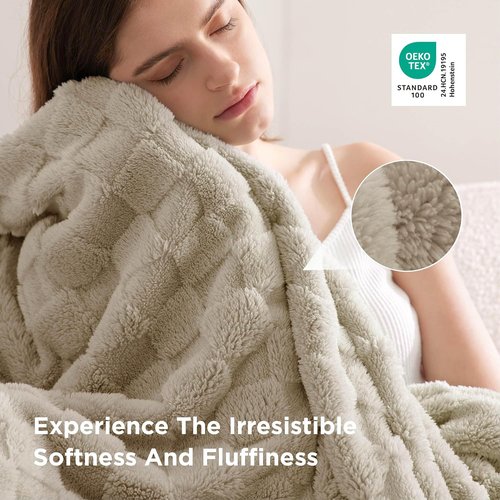 Bedsure GentleSoft Throw Blanket - Cozy Checkered Fleece in Beige, Perfect for Home Decor | 50x60 Inches