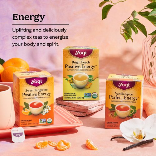 Yogi Tea Spicy Hibiscus Blossom Positive Energy Tea - 16 Tea Bags per Pack (6 Packs) - Organic Herbal Tea to Support Energy - Includes Black Tea Leaf, Hibiscus Flower, Cinnamon Bark & More