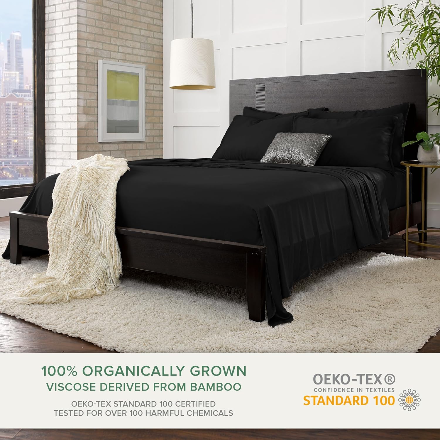 Pure Bamboo King Sheets - Luxuriously Soft & Cooling 100% Organic Viscose Bed Set | Black, 2-Year Quality Promise