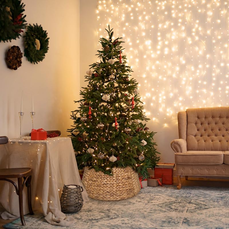 36 Inch Natural Water Hyacinth Christmas Tree Collar with Metal Frame - Handwoven Farmhouse Wicker, Easy Assembly (Variation: Natural+36 Inches)