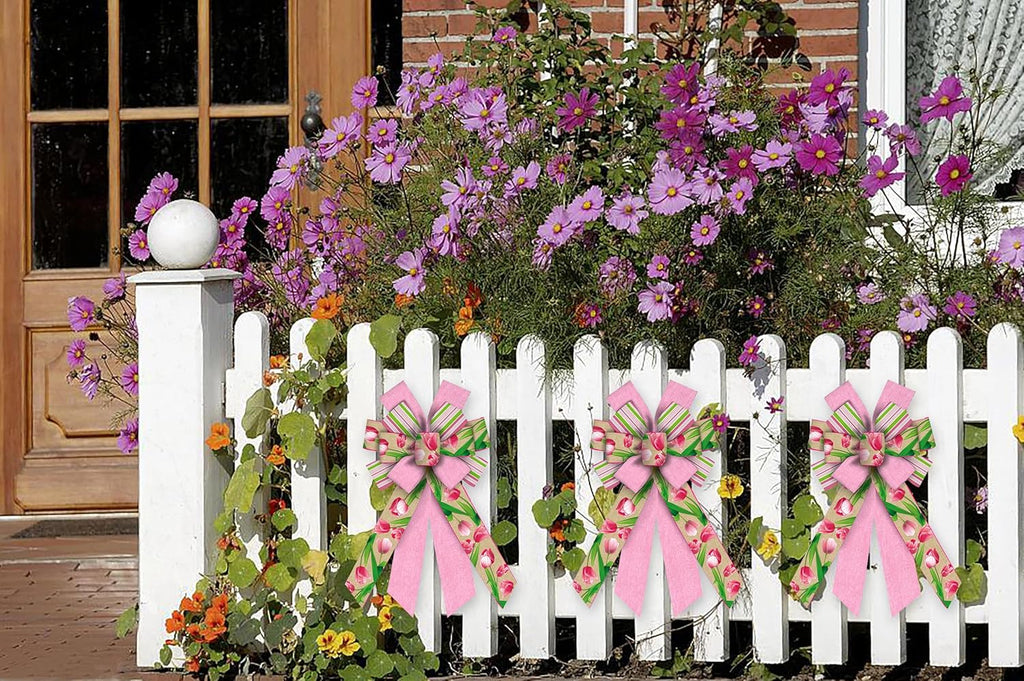 ALIBBON Large Spring Bows - Pink Tulip Wreath Bows for Front Door Decor | Indoor & Outdoor Burlap Design
