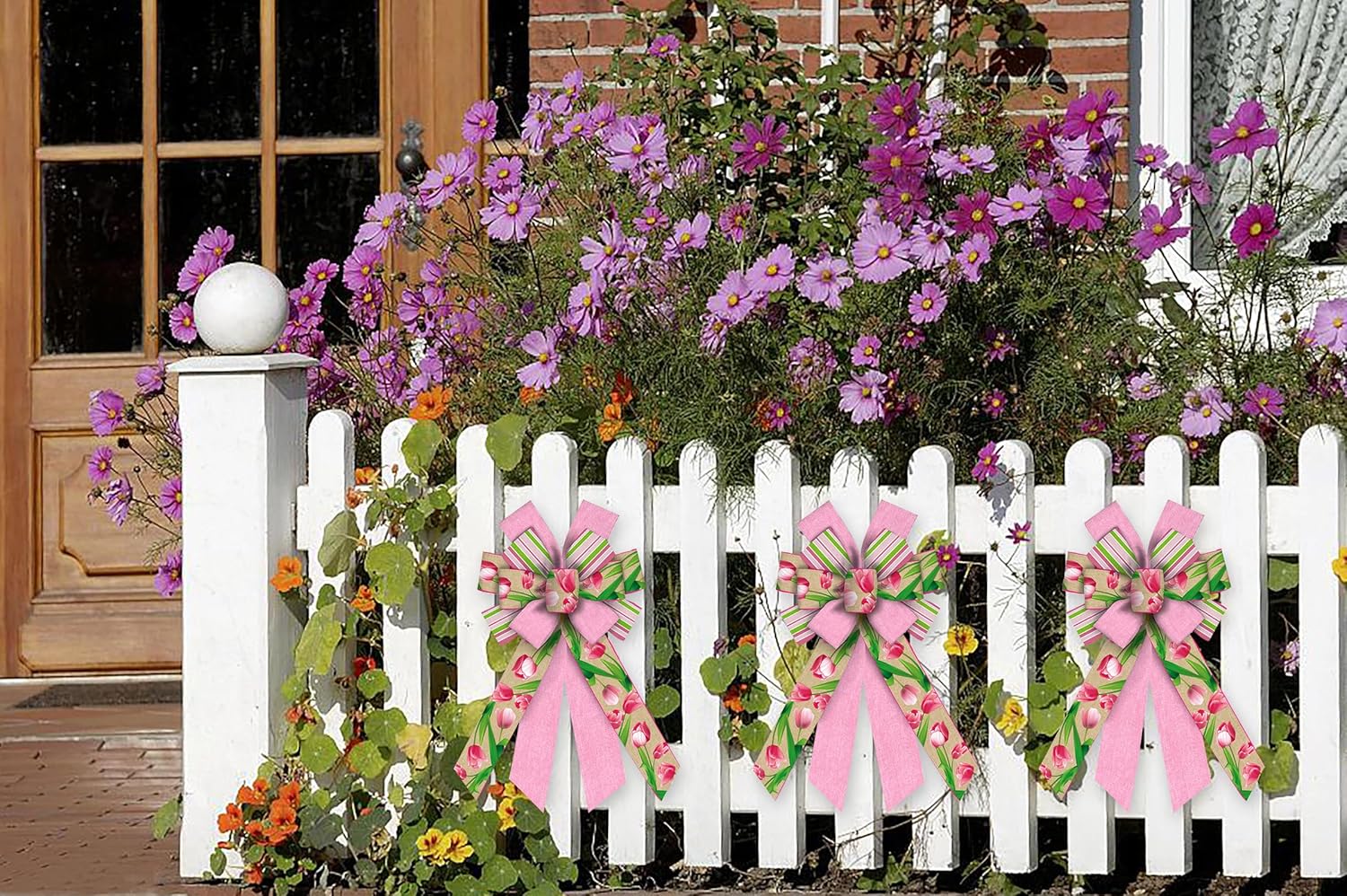 ALIBBON Large Spring Bows - Pink Tulip Wreath Bows for Front Door Decor | Indoor & Outdoor Burlap Design