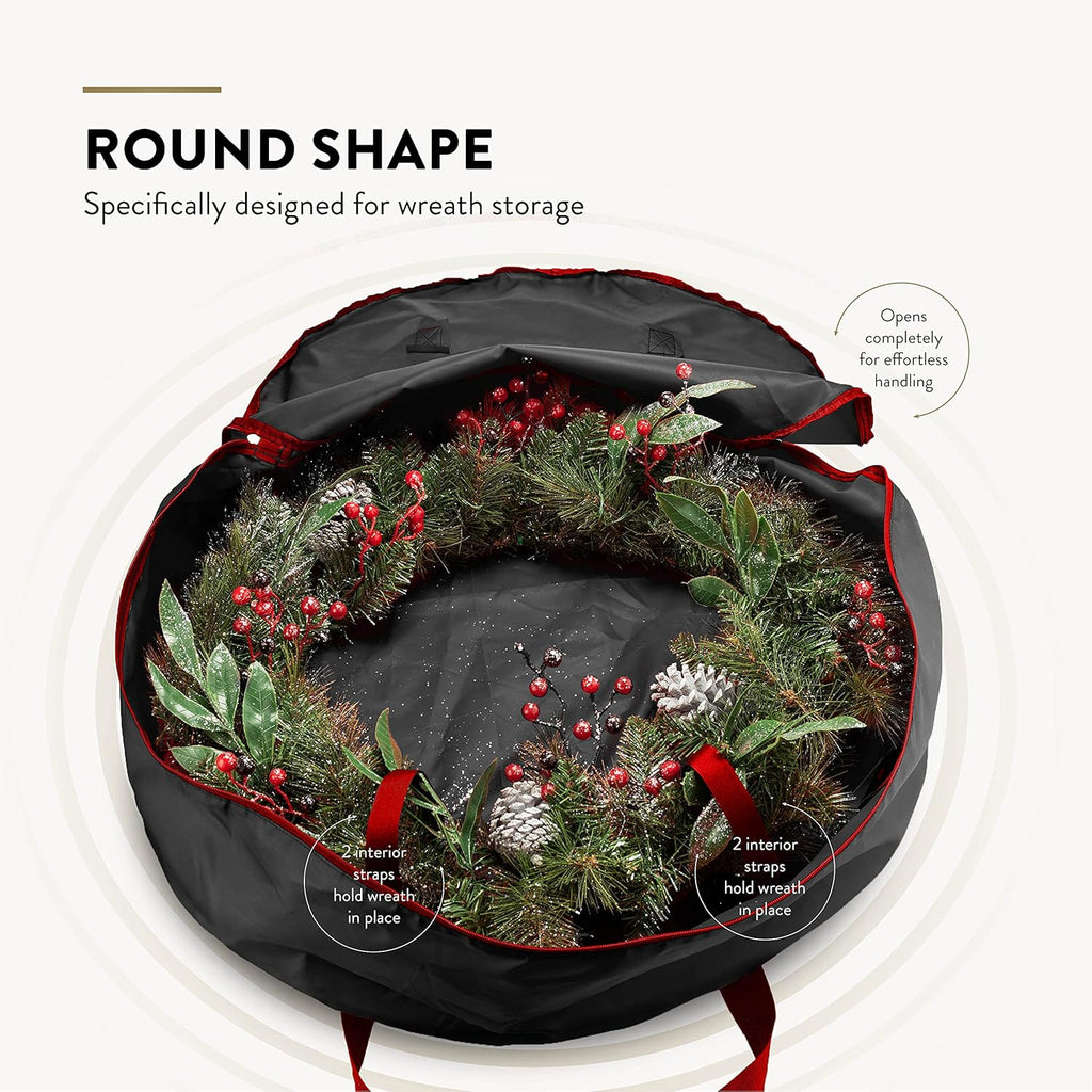 ZOBER Christmas Wreath Storage Container - 36 Inch Waterproof Oxford Bag with Dual Zippers & Durable Handles - Black