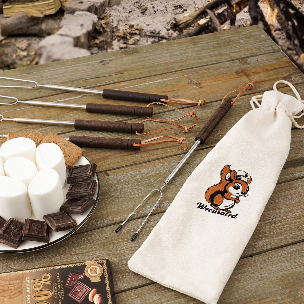 Marshmallow Roasting Sticks Set of 5 - Telescoping Long Smores Stick for Fire Pit Campfire Grill Bonfire Party BBQ Accessories with Storage Bag