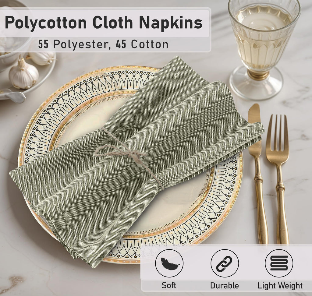 Ruvanti Cloth Napkins Set of 12, 18x18 Reusable Napkins Cloth Washable, Soft & Durable Table Napkin, Poly Cotton Fabric Dinner Napkins for Parties, Christmas, Thanksgiving, Weddings - Olive Branch