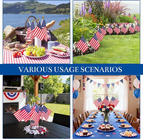 HOOSUN Mini American Flags - 12 Pcs 4''x6'' USA Flags on Sticks for 4th of July & Memorial Day Decor