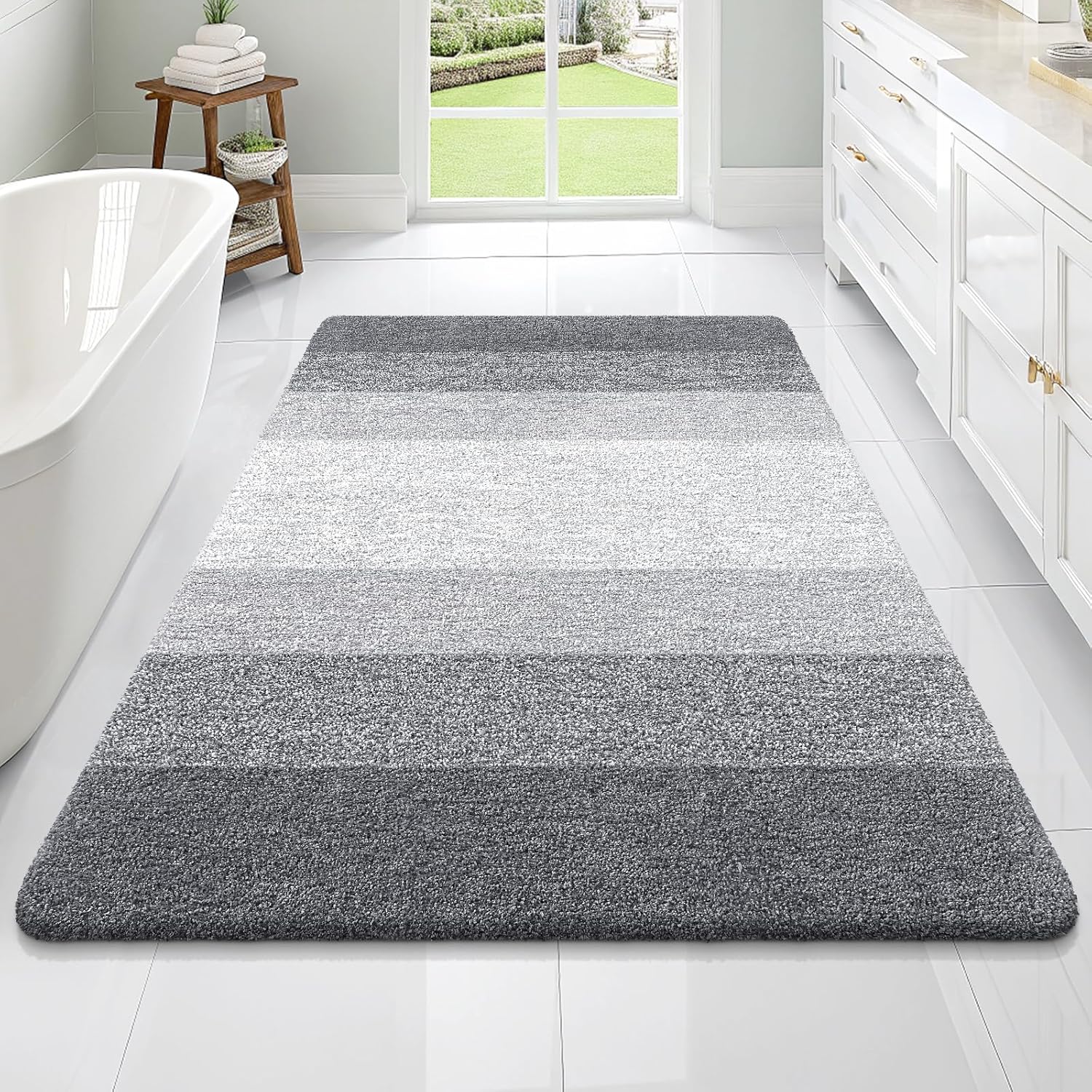 OLANLY Large Bath Rugs - Extra Soft Microfiber Mat with Rubber Backing | Quick-Dry, Machine Washable, Grey 70x46