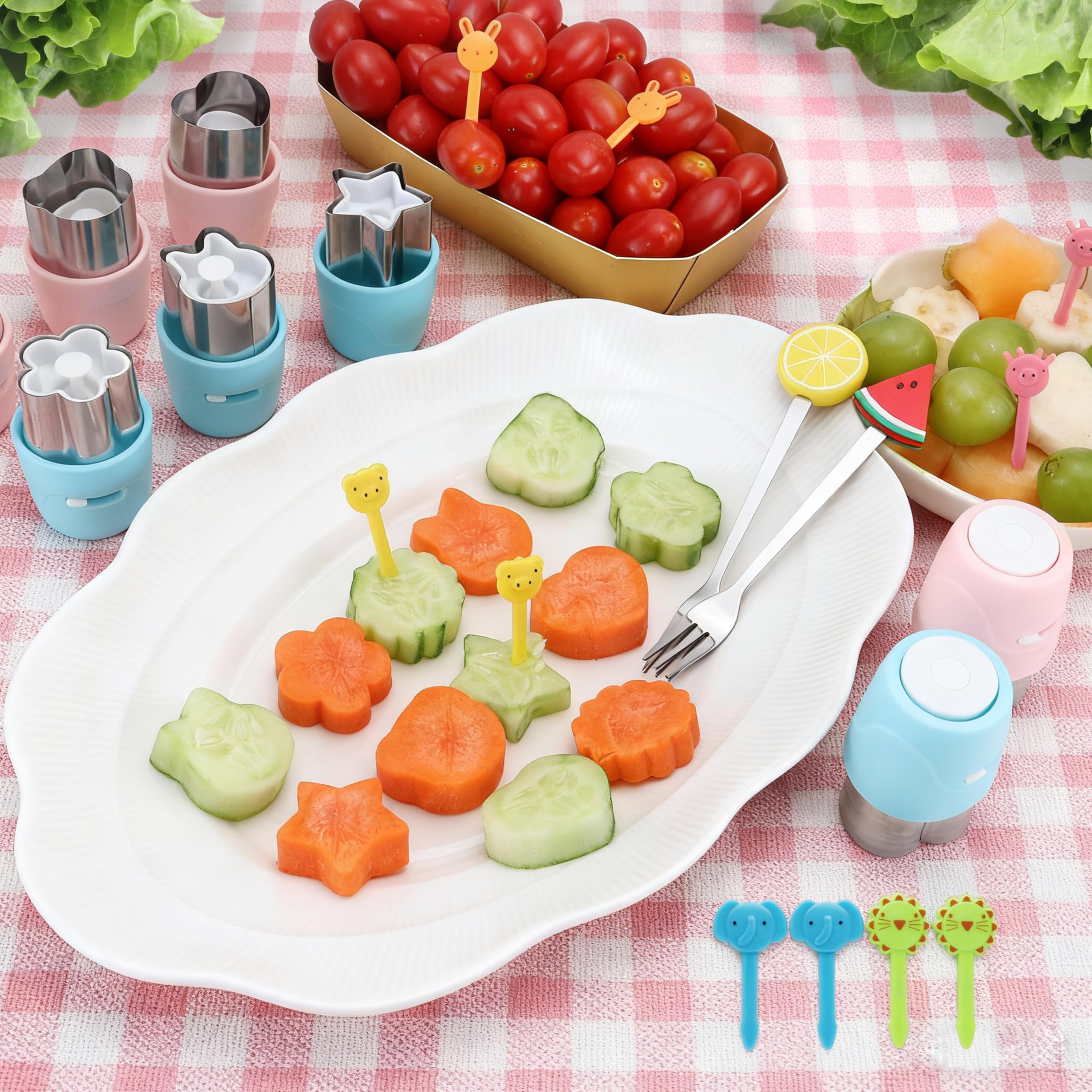 CHICHAUS 20Pcs Cookie Cutters & Biscuit Cutter Set - Multi-Shape Fruit/Vegetable Cutters for Kids Lunch Accessories, Food-Grade Stainless Steel Molds for Home Baking (PINK)