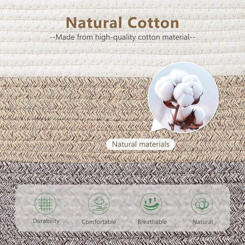 ECDYQXVU Cotton Rope Storage Basket - Woven Organizer for Shelves, Clothes, Towels | 15x10x9 Inches, White Brown