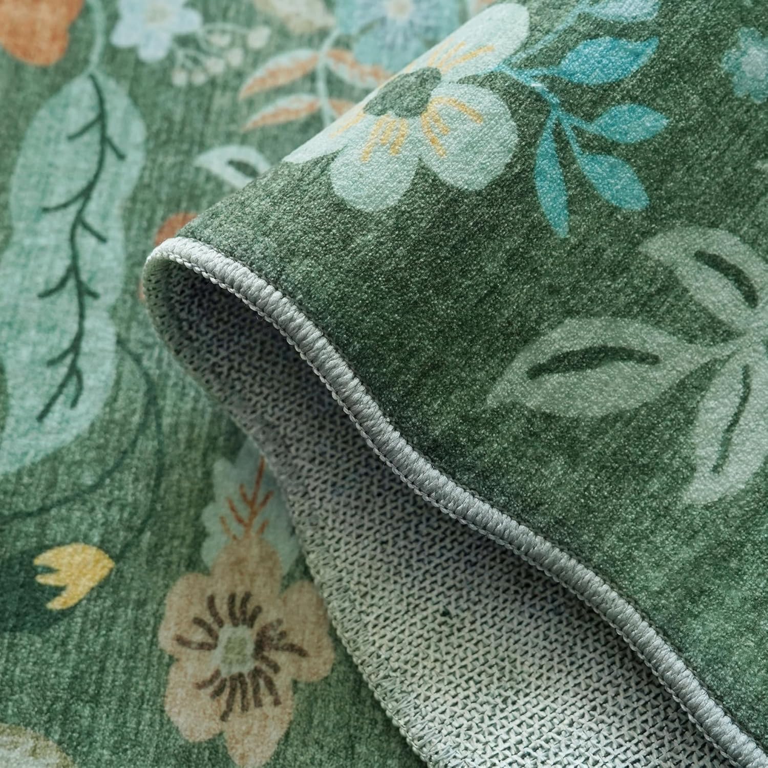 Skiennix Washable Hallway Runner Rug - Floral Scalloped Design | Non-Slip, Water-Resistant, Lightweight (3x10 Green)