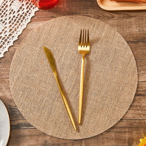 Mifoci 100 Pieces Fall Burlap Placemats, Burlap Round Reusable Placemats Brown Table Mats Circle Rustic Table Decorations for Wedding Christmas Dinner Holiday Farmhouse Supplies(11.8 Inches)