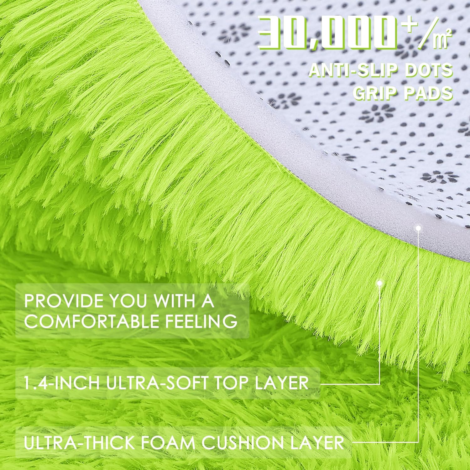 OLANLY Round Lime Green Area Rug - Soft, Fluffy, Machine Washable 6 ft Circle Carpet for Bedroom & Living Room