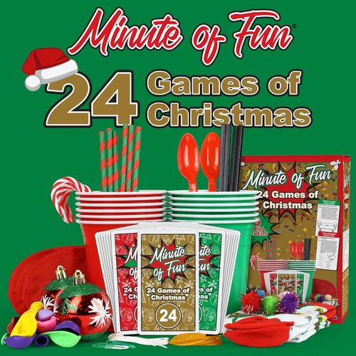 Funwares 24 Days of Christmas Games - Advent Calendar with Fun Minute to Win It Challenges for 2-12 Players