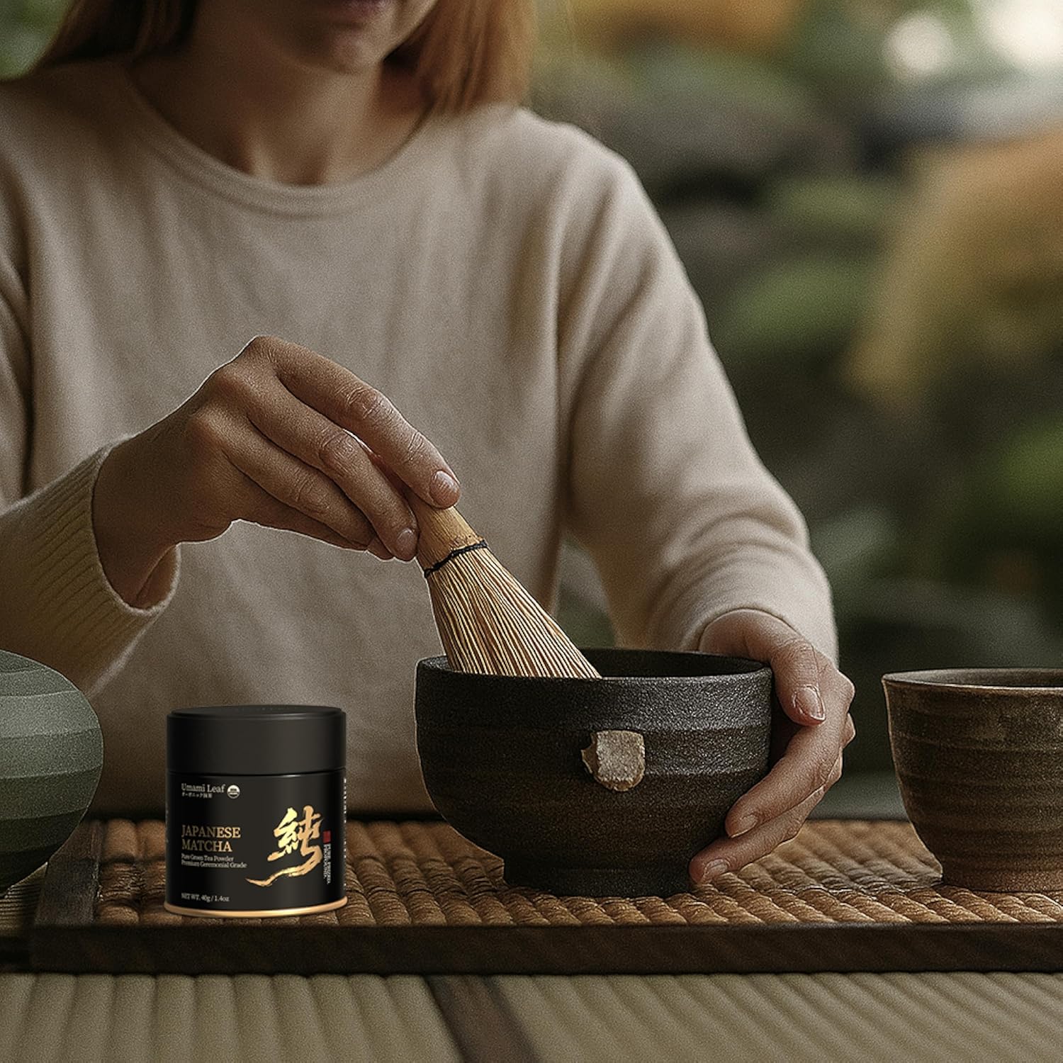 Umami Leaf Organic Japanese Ceremonial Grade Matcha - 100% Pure Green Tea Powder, USDA Certified, Authentic Uji Origin (40g / 1.4oz Tin)