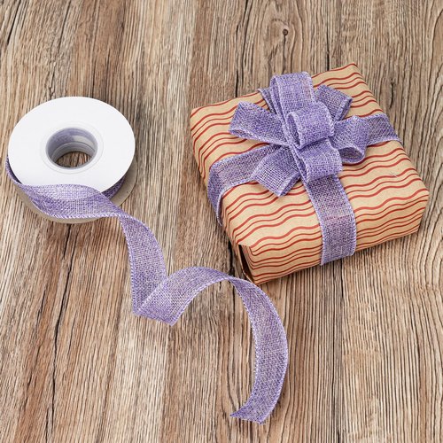 SDZMDL Light Purple Wired Burlap Ribbon 1 Inch, Ribbon with Wire Edge for Gift Wrapping, Bow, Wreath, Easter Decoration, 10 Yards/Roll.