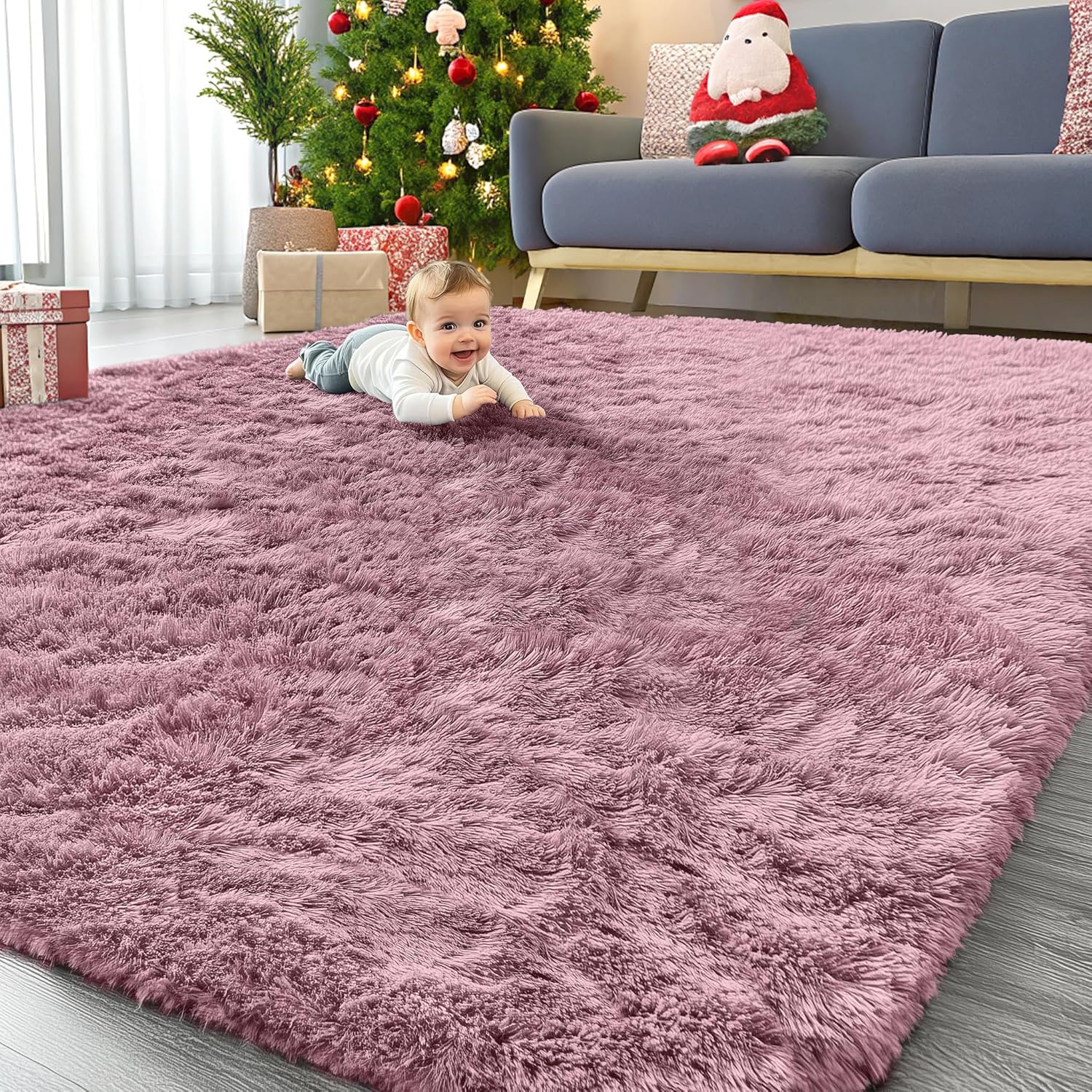 OLANLY Large Area Rug - Soft Fluffy Shaggy Carpet for Living Room & Bedroom | 9x12 Blush Decor