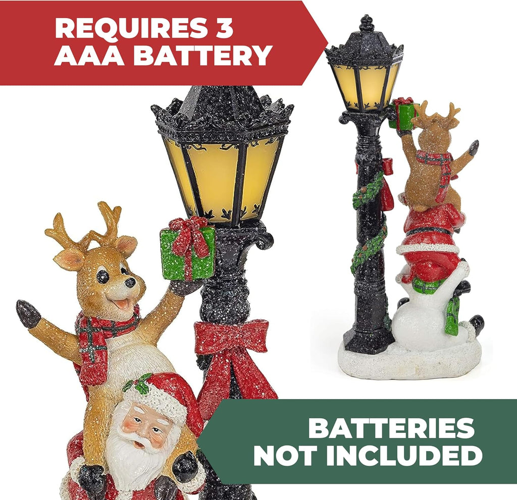 VP Home Light-Up Santa Figurines Trio - Festive Resin Christmas Decorations with LED Lights - 4 x 4 x 15 Inches