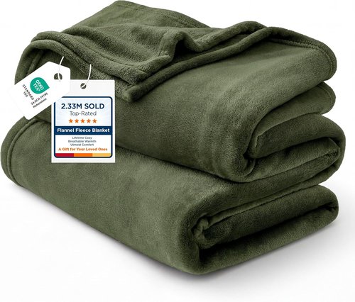 Bedsure GentleSoft Fleece Blanket - Twin Size Olive Green, 300GSM Cozy & Warm Plush Blanket, 60x80 Inches