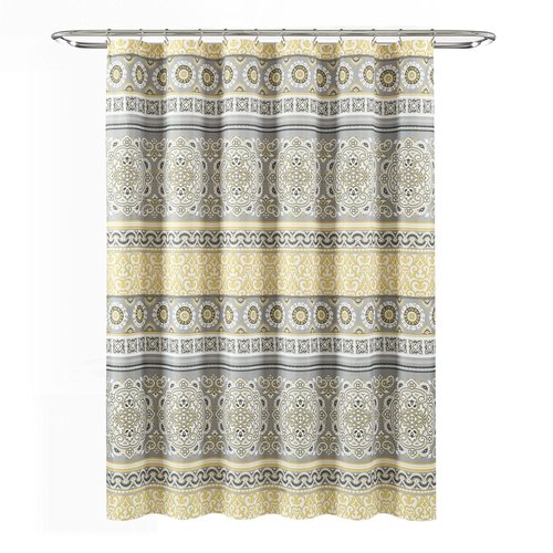 Lush Decor Nesco Stripe Shower Curtain Single 72" W x 72" L Yellow & Gray - Fabric Shower Curtains for Bathroom - Yellow Bathroom Curtain - Boho Decor