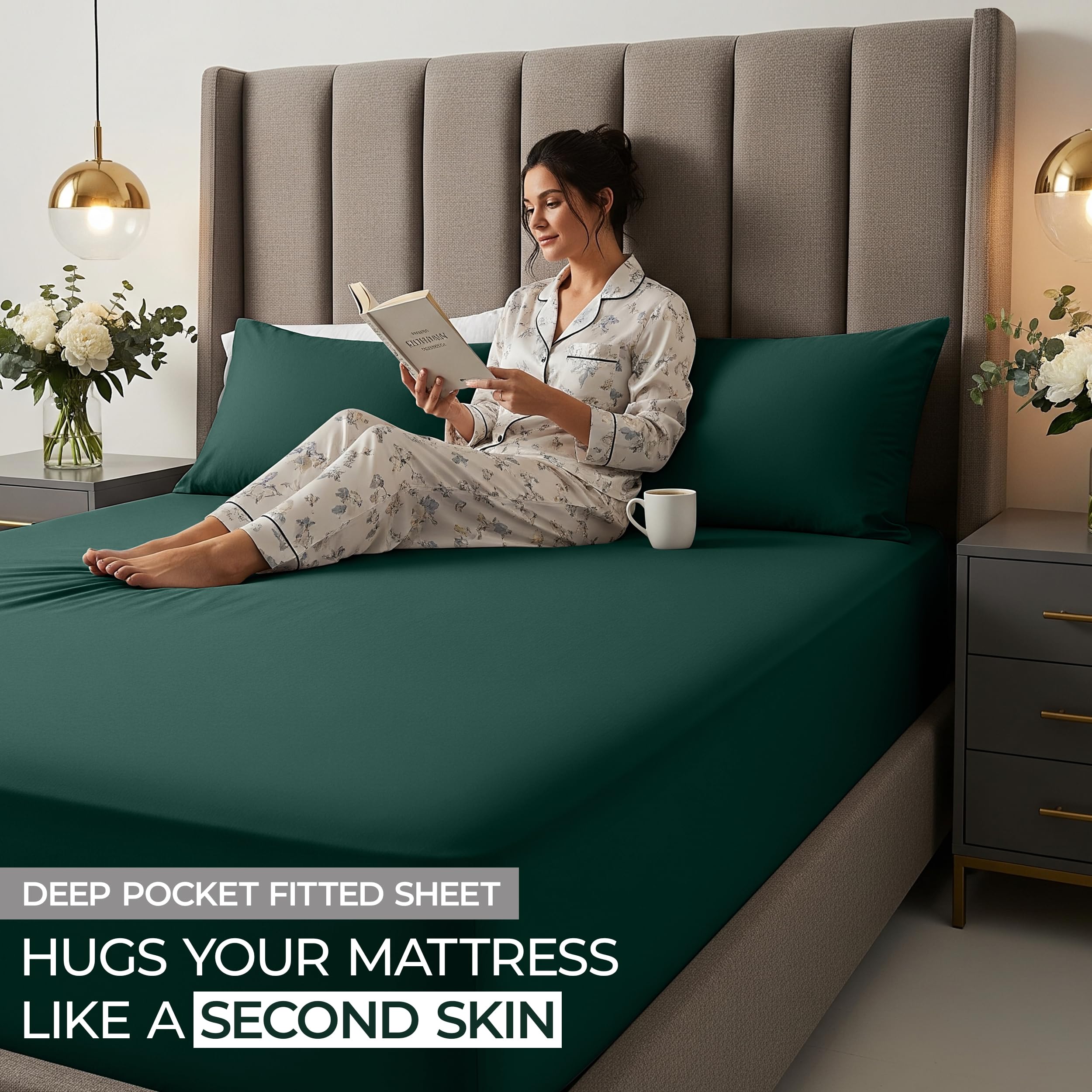 Utopia Bedding Extra Deep Pocket Queen Fitted Sheet, Fits up to 21 Inch Mattress - Hotel Luxury, Soft, Breathable and Comfy - Shrinkage and Fade Resistant - Easy Care (Emerald)