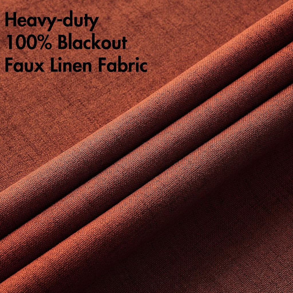 MIULEE Blackout Linen Curtains - 100% Thermal Insulated Burnt Orange Drapes | 52 x 90 Inch (2 Panels)
