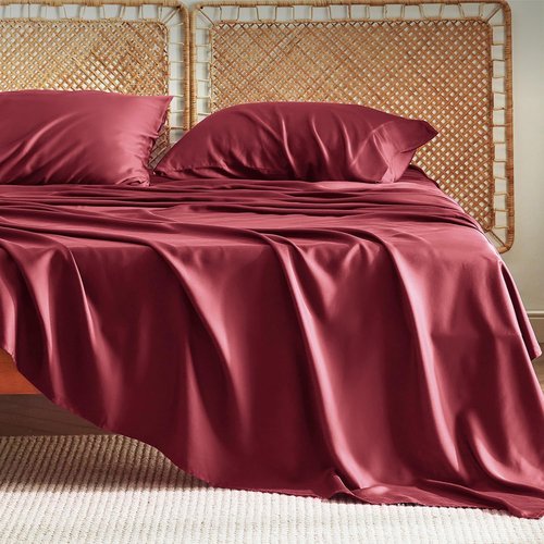 Bedsure Cooling Bed Sheets - Soft Rayon from Bamboo, Breathable & Deep Pocket Up to 16" | Luxurious Burgundy