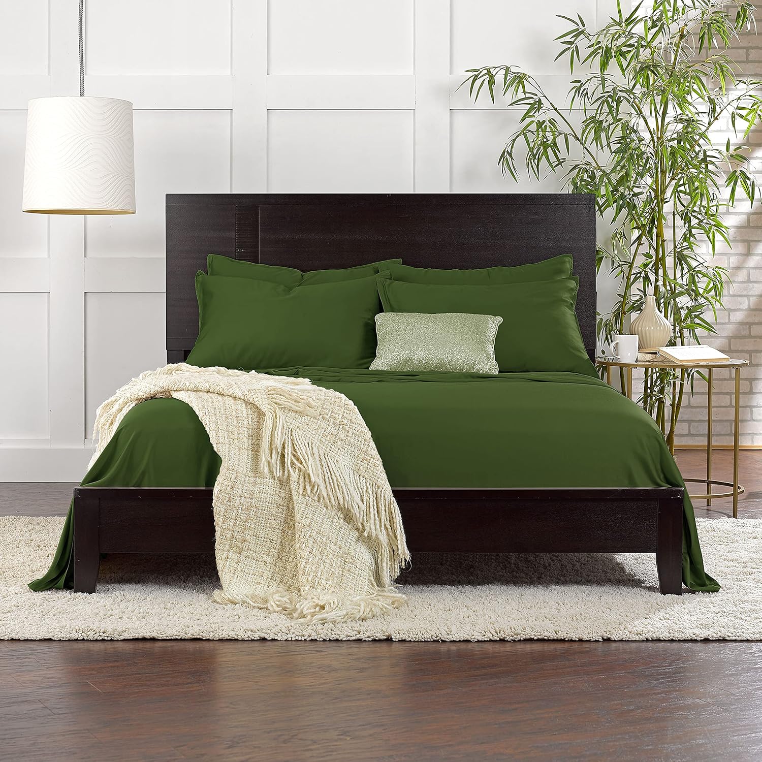 Pure Bamboo King Sheets - Luxuriously Soft & Cooling 100% Organic Viscose Bed Sheet Set | King Size, Pesto Color