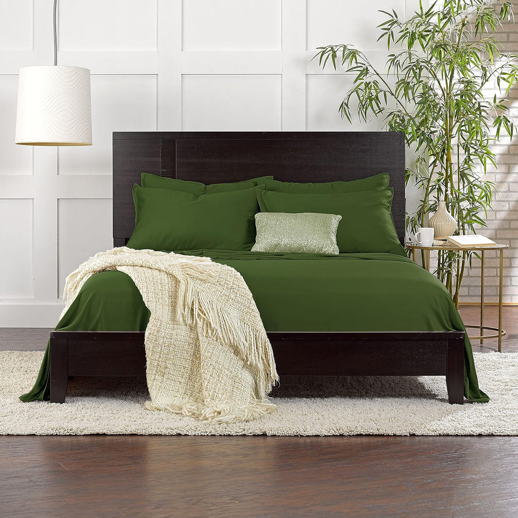 Pure Bamboo Split King Sheets - 100% Organic Viscose Bed Sheet Set, Soft & Cooling, 2 Fitted Sheets (Pesto)