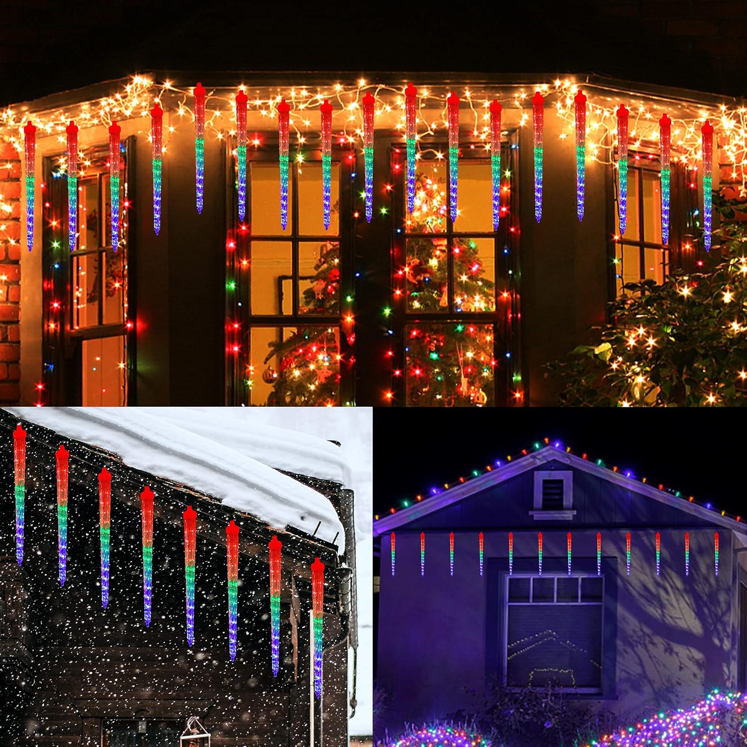 WATERGLIDE Meteor Shower Lights - 12" Outdoor Icicle Christmas Lights | 192 SMD LED Raindrop Decor