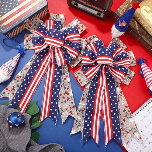 Jutom Patriotic Bow Wreath - Red, White & Blue Star Burlap Decor for 4th of July & Veterans Day | Indoor/Outdoor Use