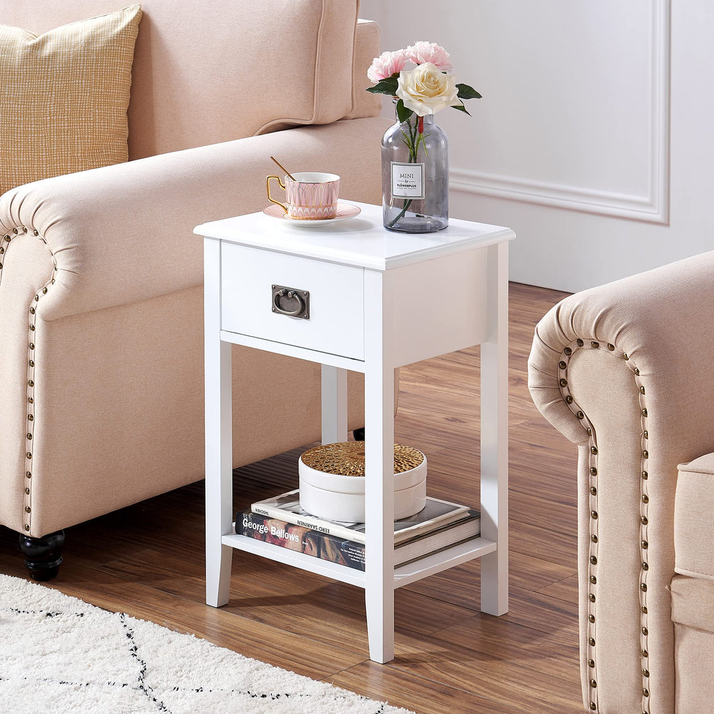 VECELO Nightstands Set of 2 End/Side Tables for Living Room Bedroom Bedside, Vintage Accent Furniture Small Space, Solid Wood Legs, One Drawer