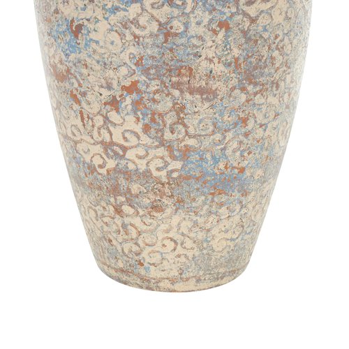 Deco 79 Ceramic Scroll Decorative Vase Antique Style Centerpiece Vase with Blue and Copper Accents, Flower Vase for Home Decoration 10" x 10" x 16", Beige