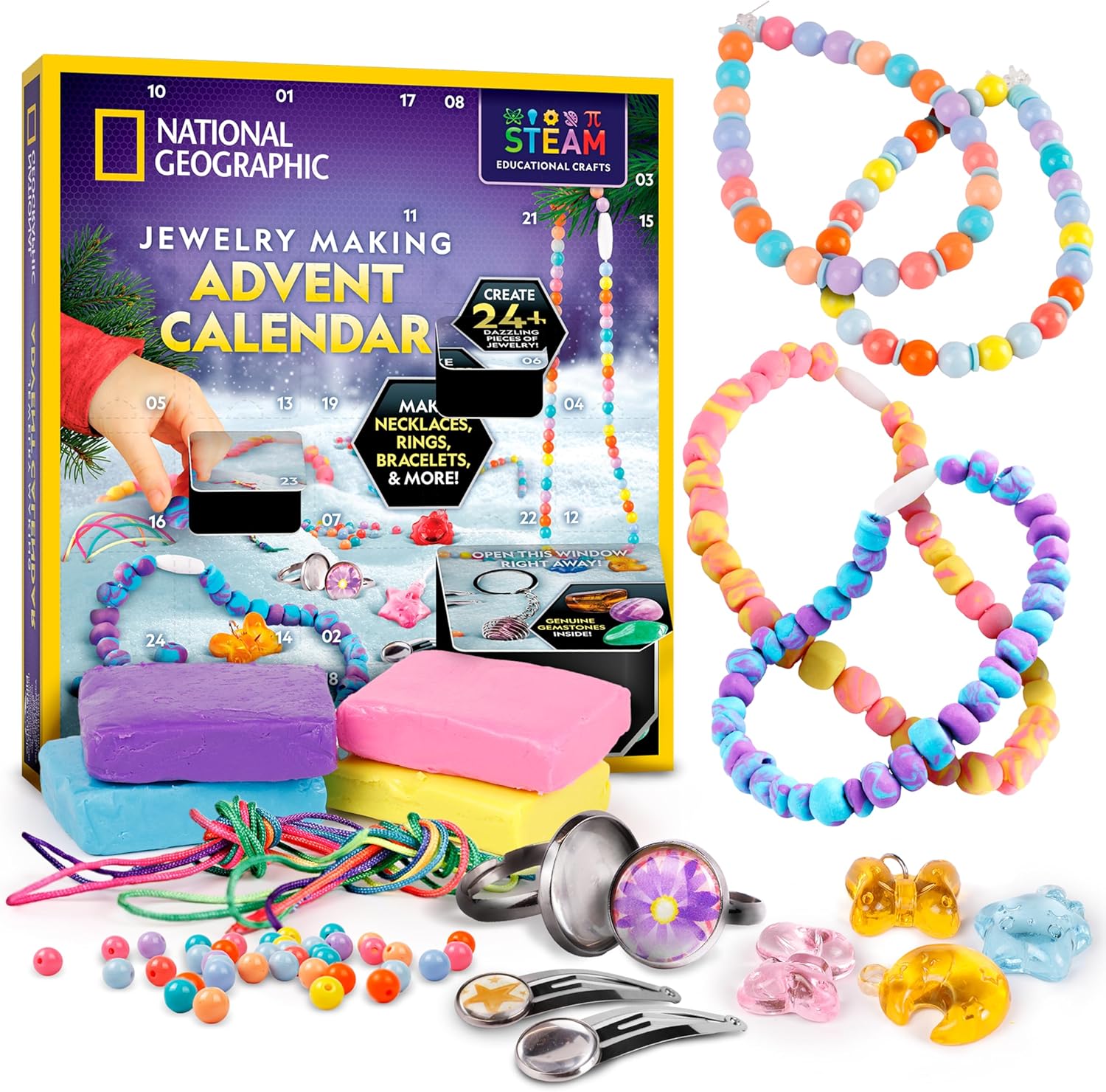 National Geographic Jewelry Making Advent Calendar - Create 24+ Unique Jewelry Pieces | Holiday Craft Kit for Kids