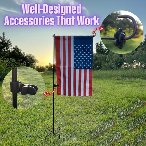 LCCBRO Garden Flag Stand - Heavy Duty No Spin Holder for 12 x 18 Flags | Sturdy 5-Prong Base
