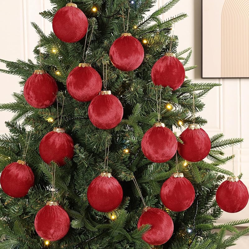 ZenNex Velvet Christmas Ball Ornaments 15 Pack 3.15in Red - Variation Red
