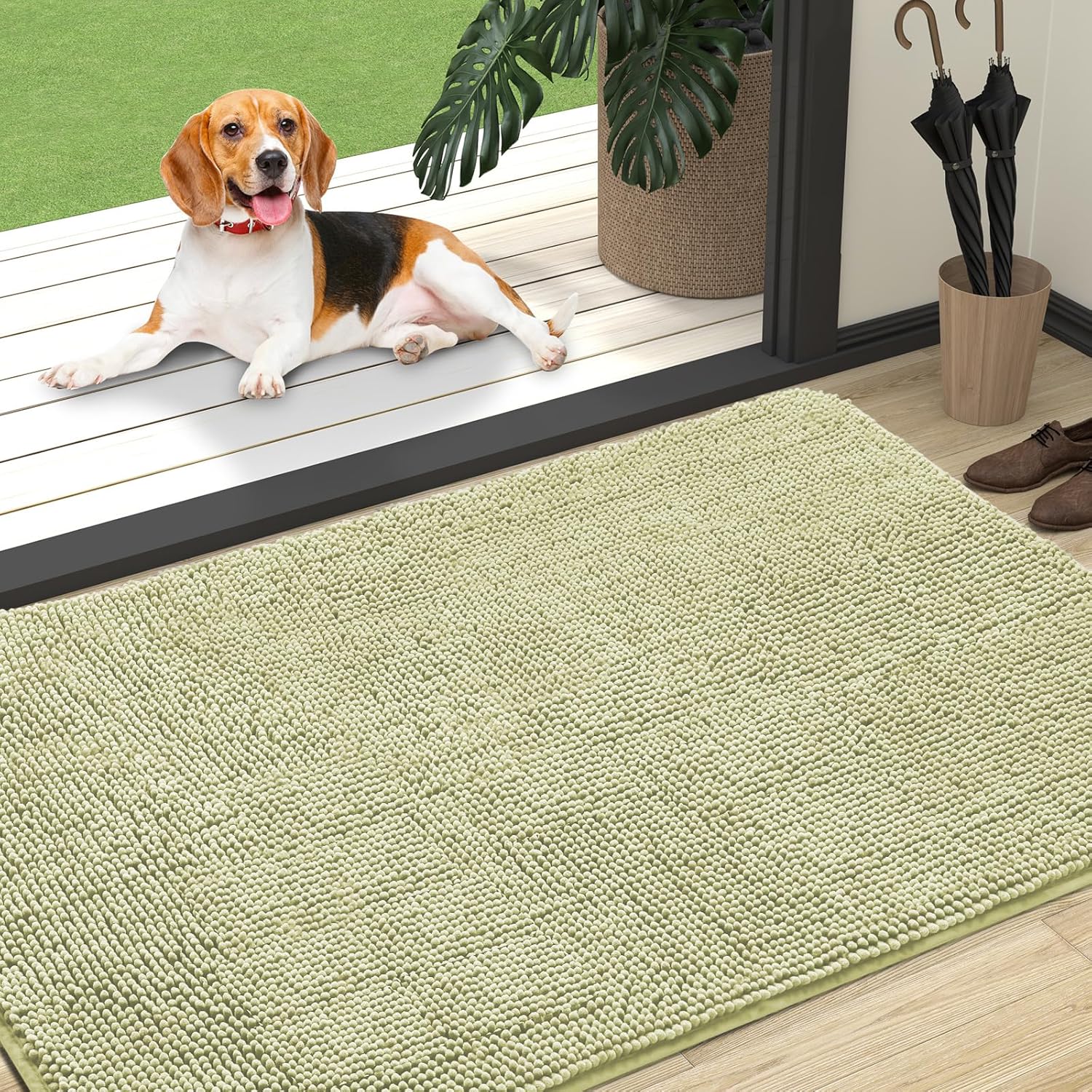 OLANLY Dog Door Mat - Absorbent Non-Slip Mud Mat for Indoor Use | Quick Dry Chenille, 47x32, Vanilla