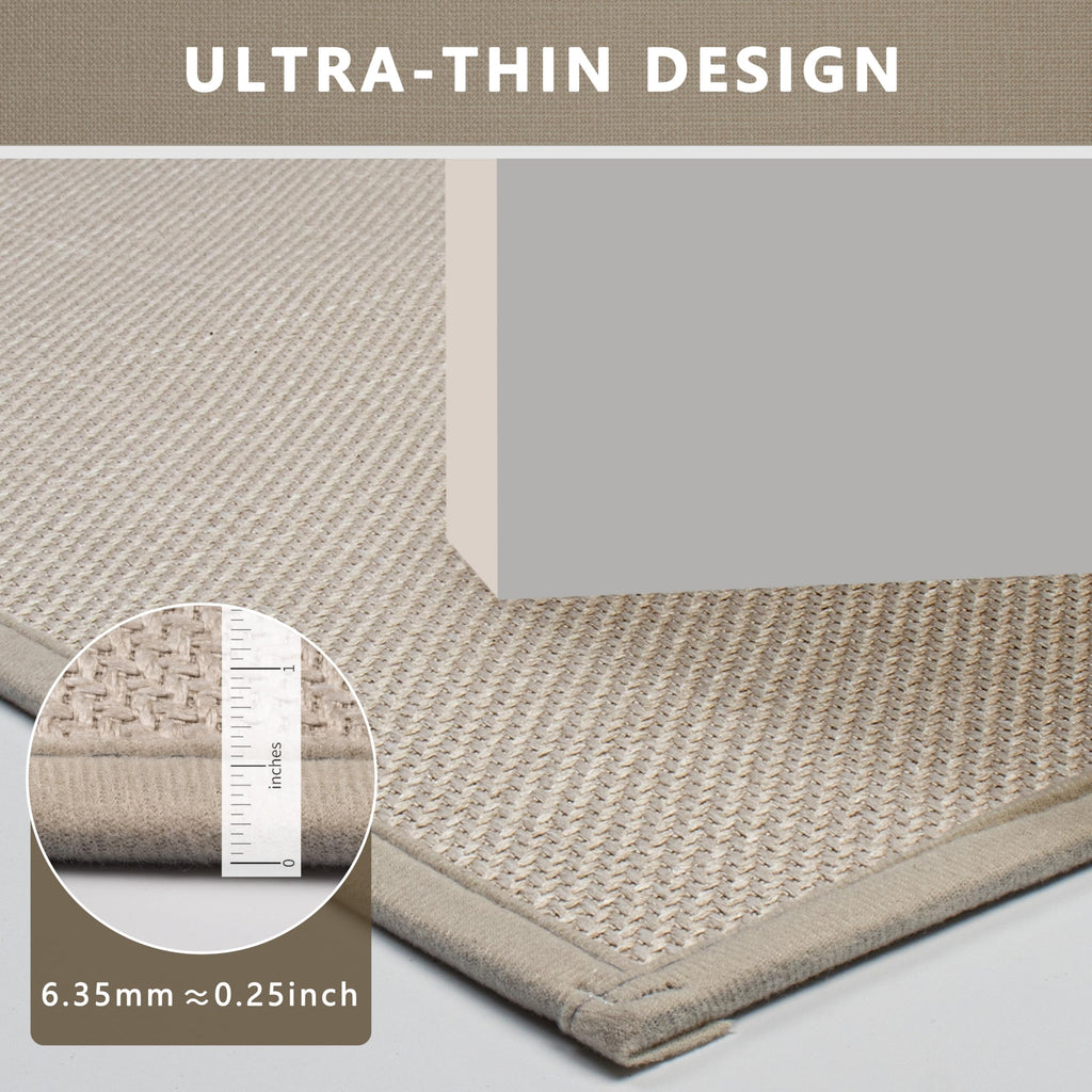 AevitasX Ultra Thin Non Slip Bath Mat with Rubber-Backing Braided Absorbent Machine Washable Bathroom Rugs, Quick Dry, Fits Under Door 17" x 24" Beige