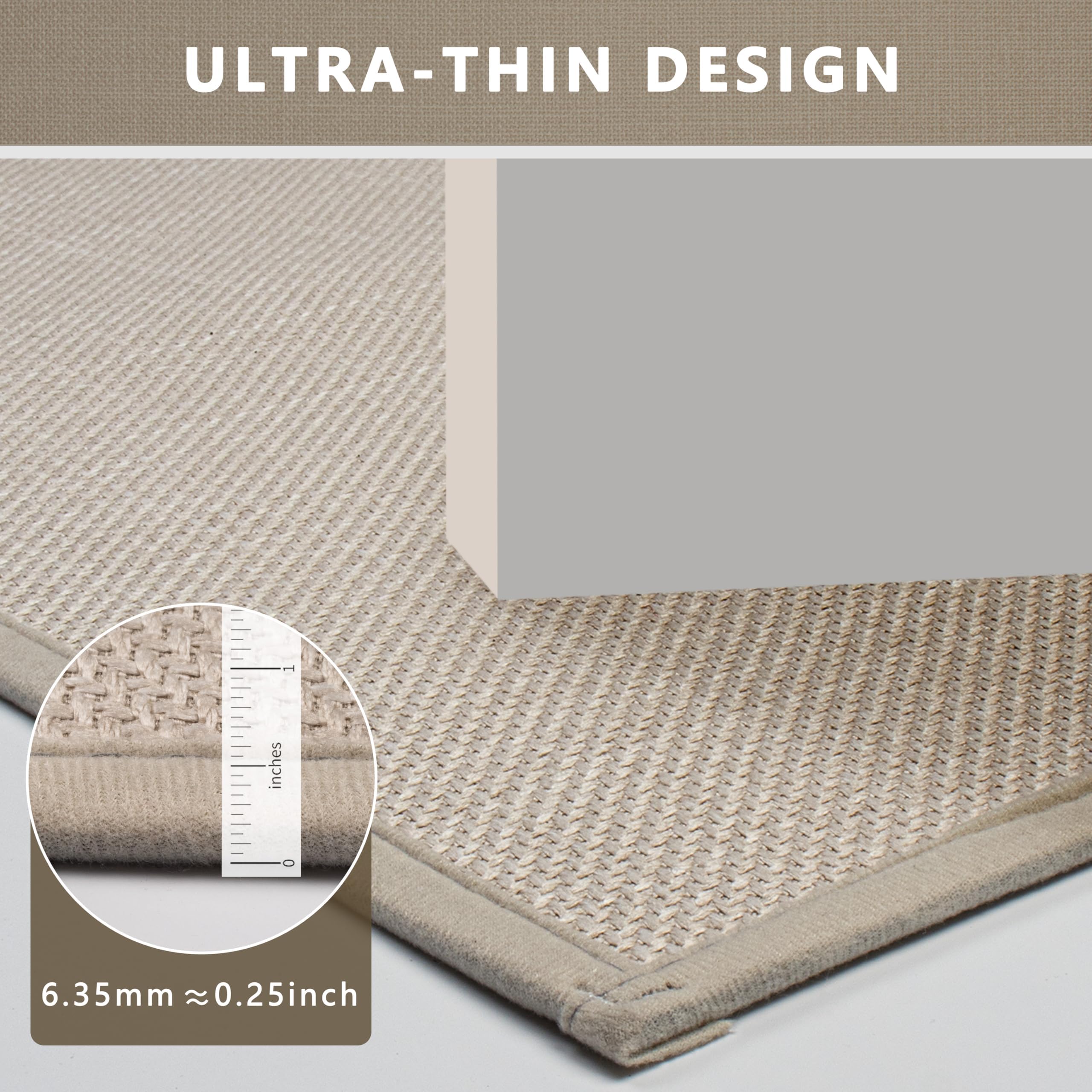 AevitasX Ultra Thin Non Slip Bath Mat with Rubber-Backing Braided Absorbent Machine Washable Bathroom Rugs, Quick Dry, Fits Under Door 17" x 24" Beige
