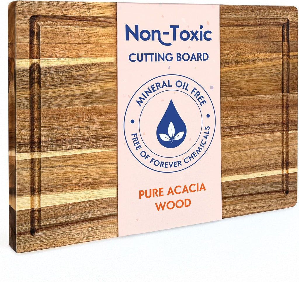 Ziruma Non-Toxic Wood Cutting Board | Conditioned with Natural Beeswax & Flaxseed Oil | 16" x 11" Acacia