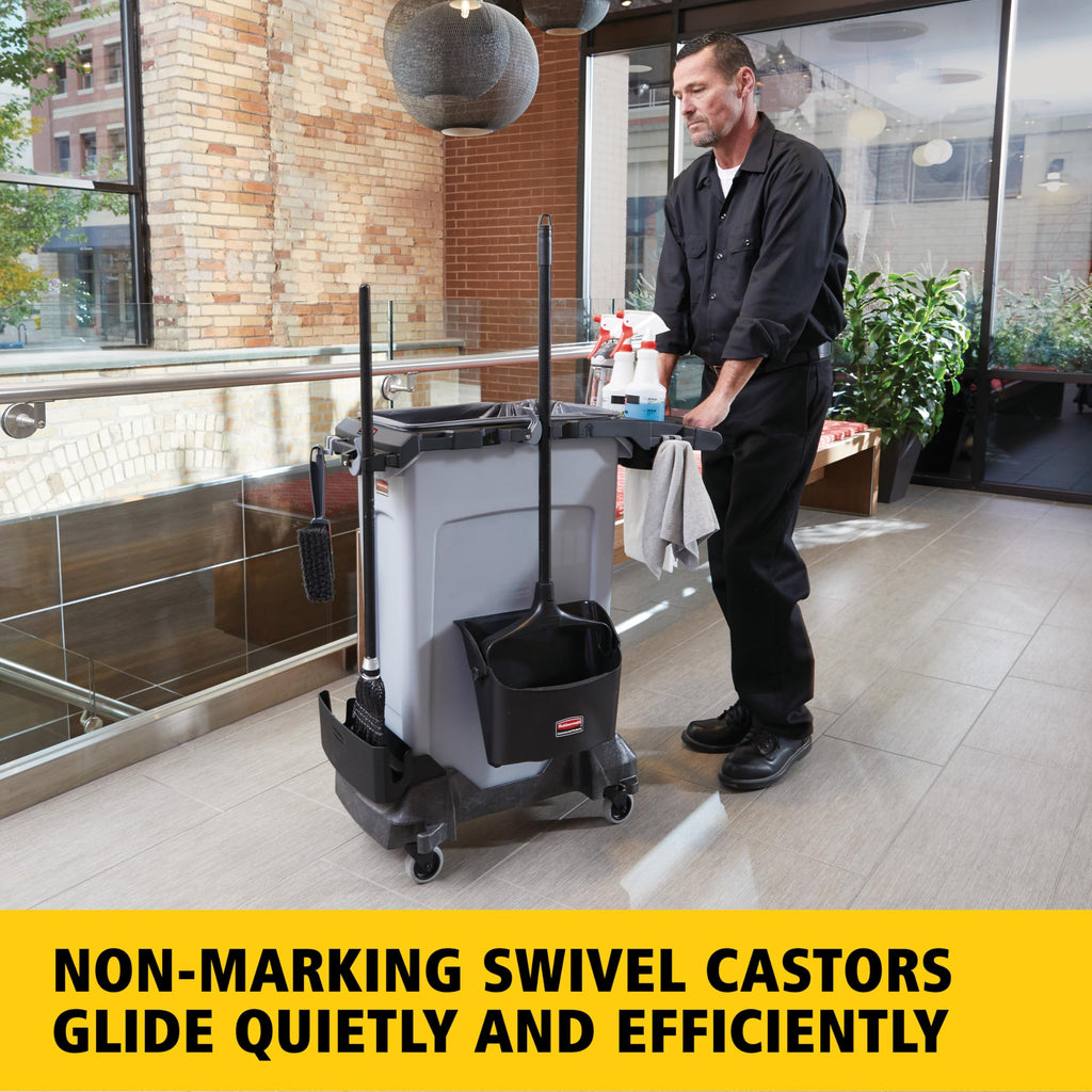 Rubbermaid Commercial Products Slim Jim Container Trash Can Trolley/Dolly with Wheels, Black, Resin, Easy Transport/Maneuverability of 16/23 Gallon Slim Jim Containers/Recycling