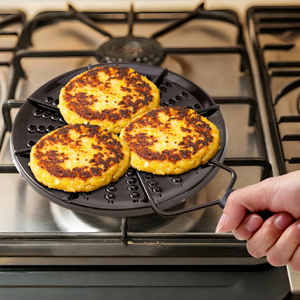 Parrilla para Arepas Colombianas – Arepa Grill for Stovetop & Gas Burner, Heat Diffuser Plate for Even Cooking, Durable Enamel-Coated Iron with Non-Slip Handle – Perfect for Flatbread, Tortilla & More