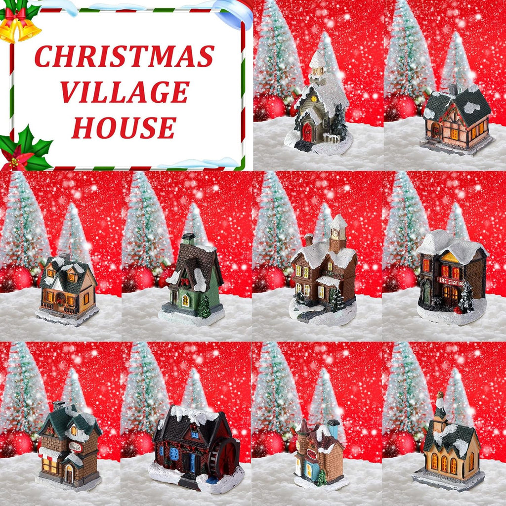 Shappy Christmas Village Houses Set - 48 Pcs with 10 LED Lights, Mini Trees & Snow Blanket